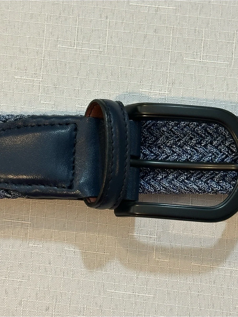Torino Leather Blue Gray Herringbone Stretch Woven Belt Size 42